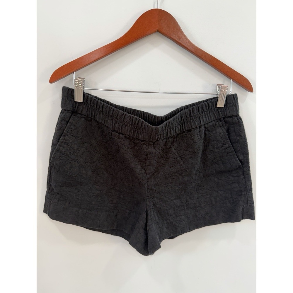 J Crew Factory Black Jacquard Floral Pull On Shorts Elastic Waist Cotton 10